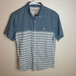 14- Original Penguin Denim Blue and White Striped Shirt